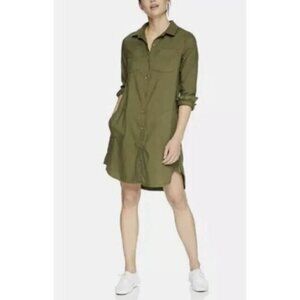 Prana Yarrow Shirt Dress Womens Large Army Green Organic Cotton Hiking Outdoor